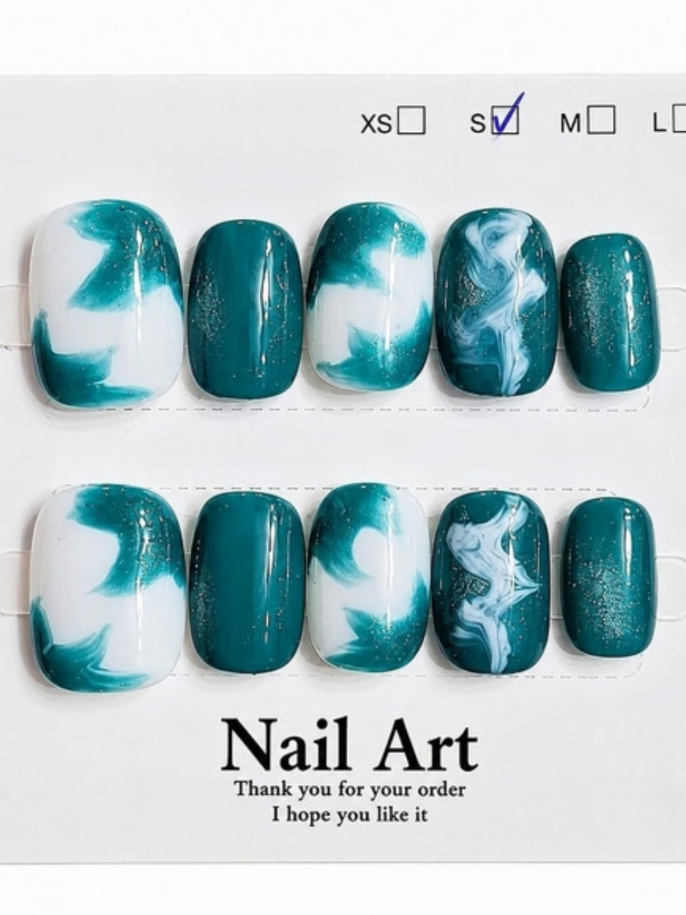 Abstract Blue & White Press-On Nails Small
